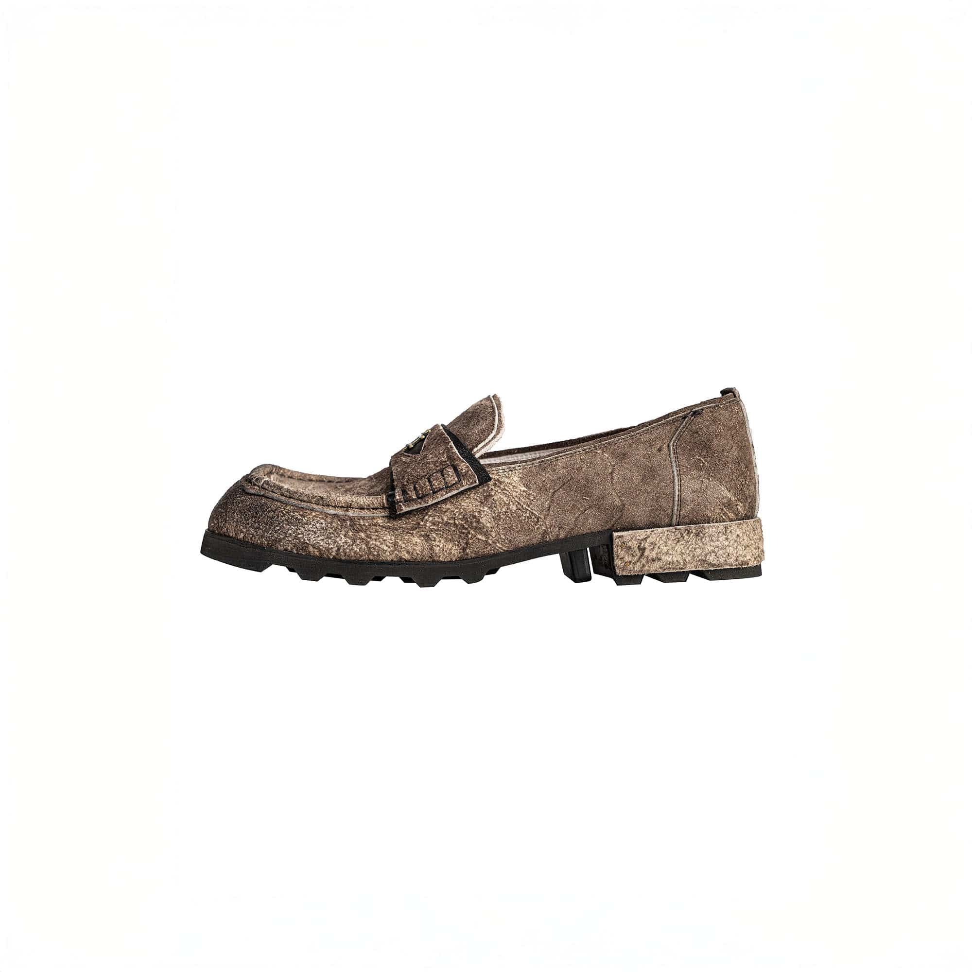 REWRITE Distressed Cowhide Saddle Loafers