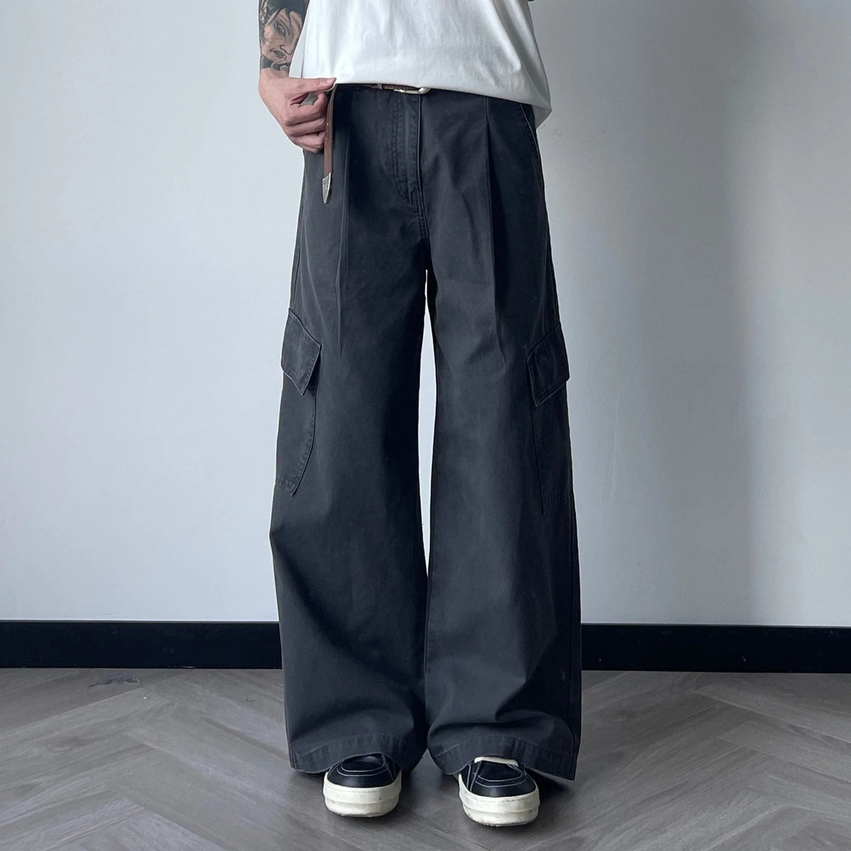 OKAYTHXBYE Pleated Utility Baggy Cargo Pants