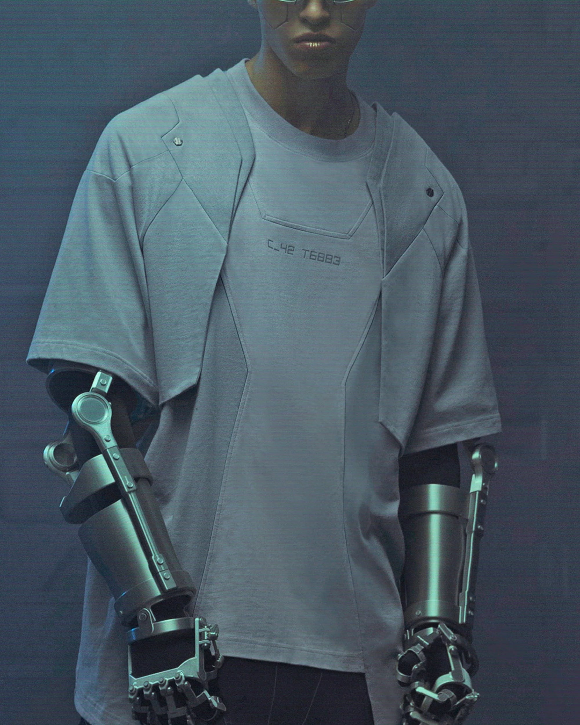 XIPHEVIL Deep Zone Deconstructed Armor Rivet T-Shirt Light Grey