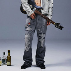 TECNINEGROUP Distressed Ash-Washed Flared Jeans