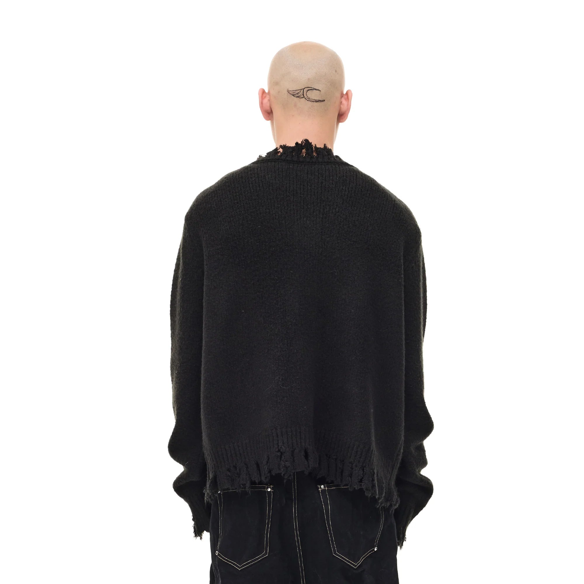 WHISTLEHUNTER Distressed Frayed-Edge Badge Cardigan