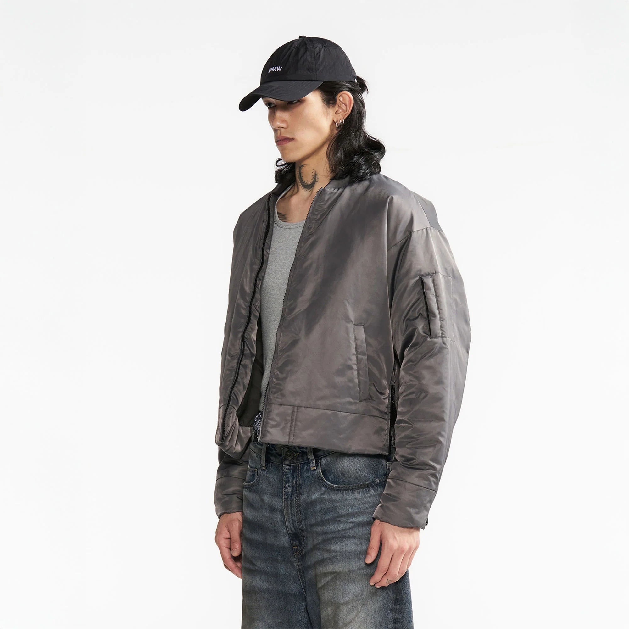 PMW Satin Cropped Bomber Jacket