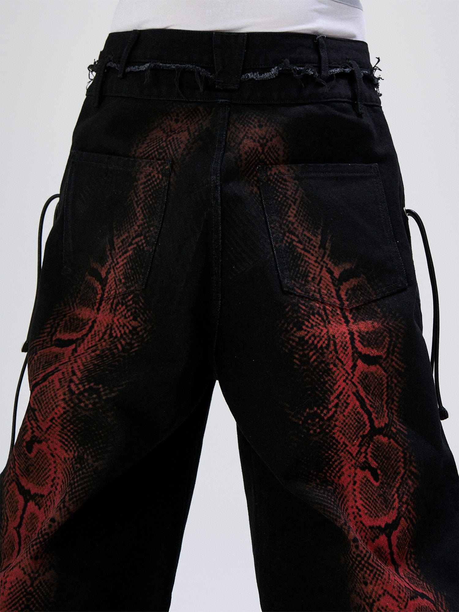 FLYERRER Washed Contrast Snakeskin Drawcord Wide-Leg Jeans
