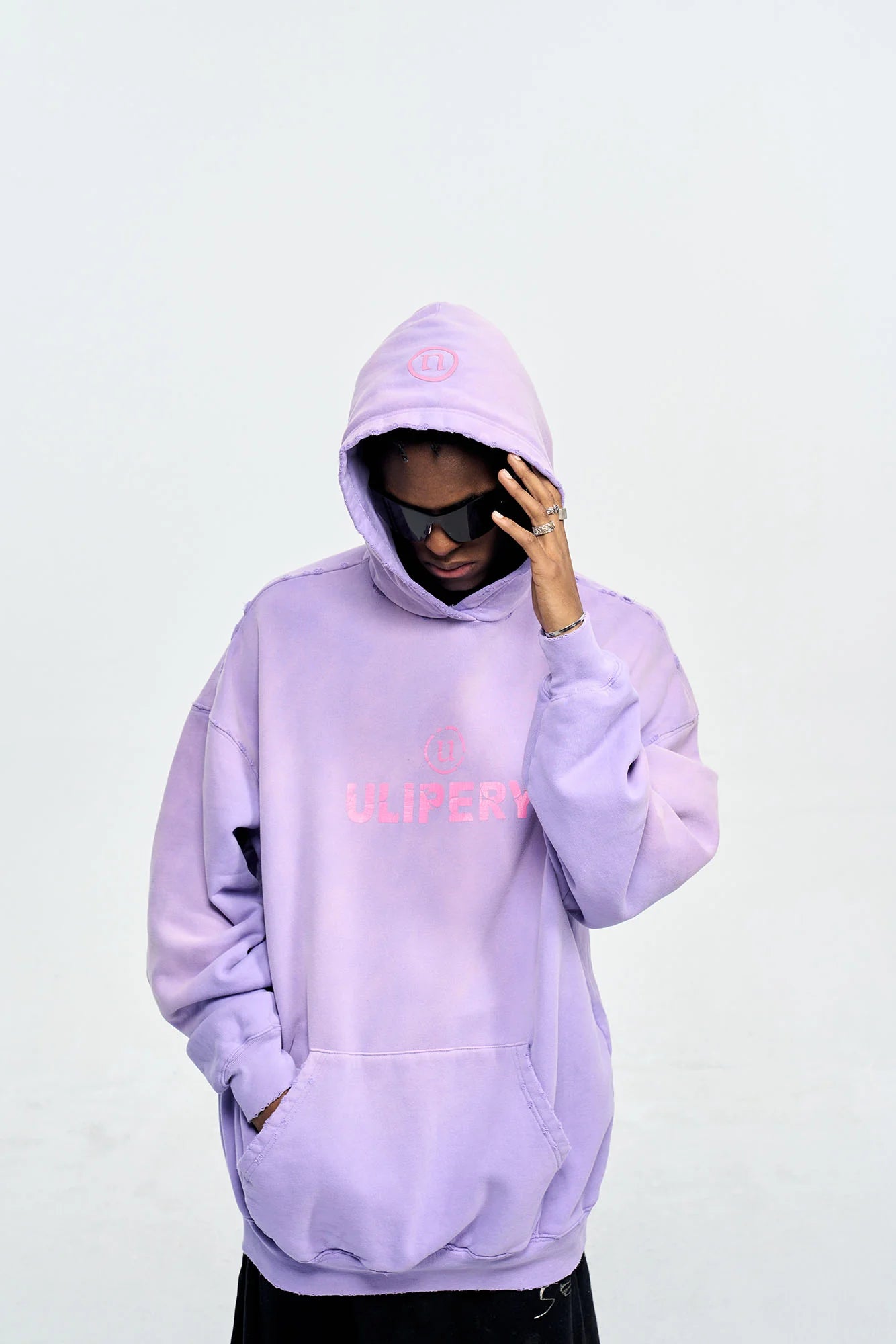 ULIPERY Distressed Gradient Oversized Hoodie Purple