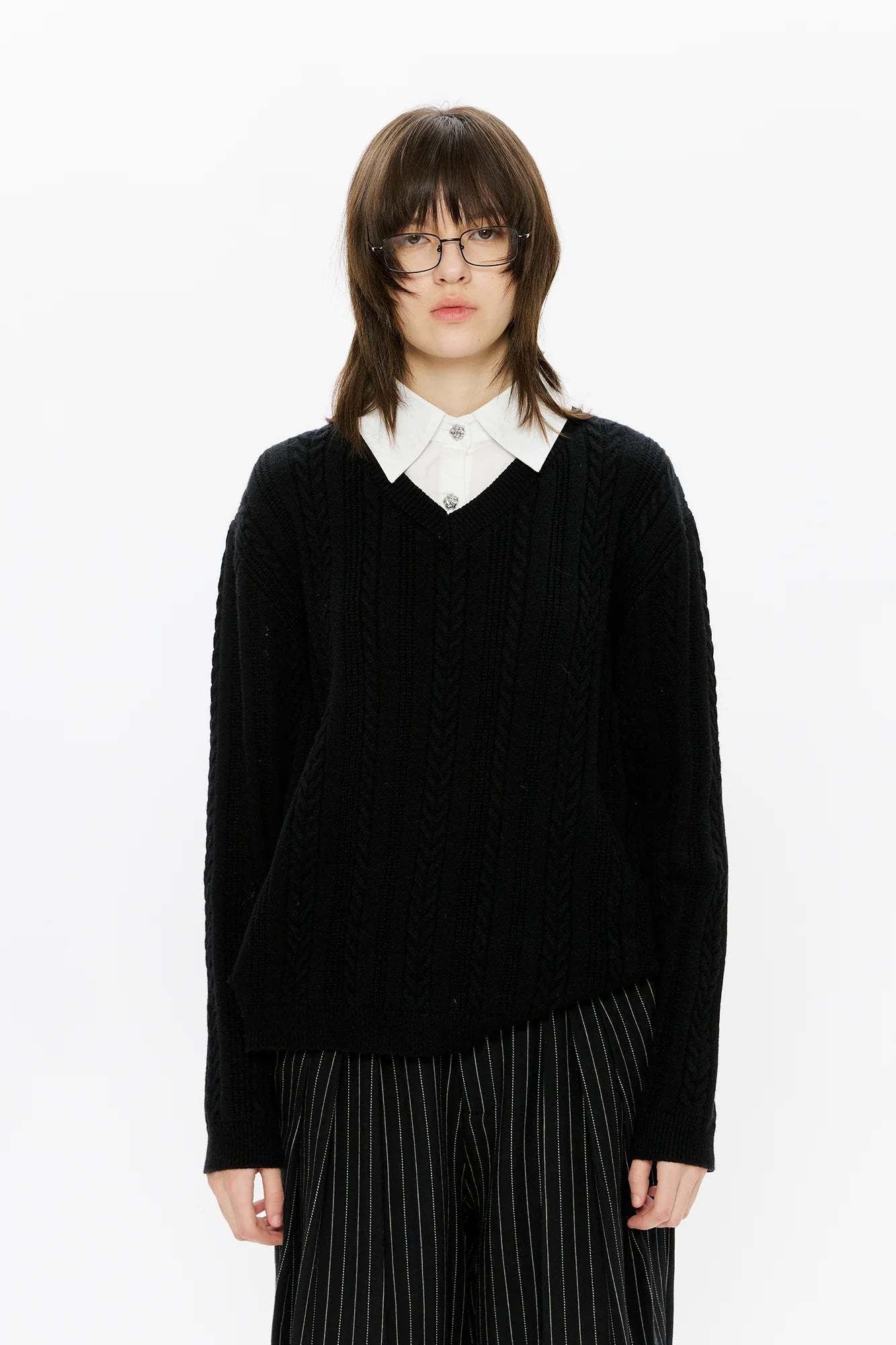 KREATE Cable-Knit Layered Shirt Sweater