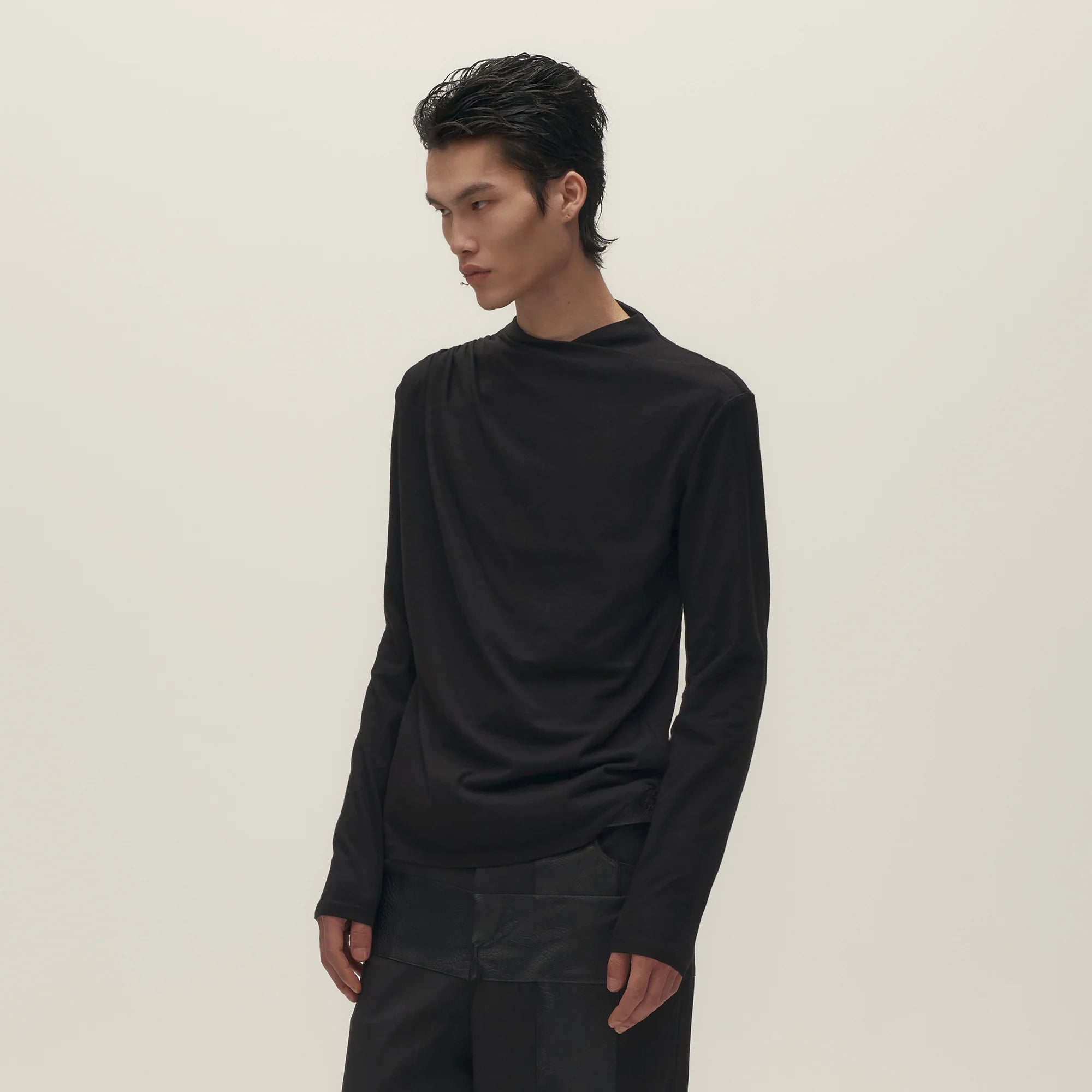 SAVAGEGROWTHWORLD Asymmetrical Drape Long-Sleeve Tee
