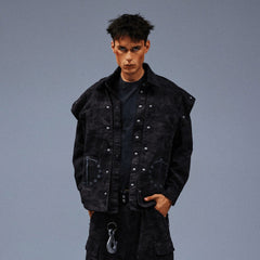 TECNINEGROUP Detachable Hood Star-Rivet Camo Jacket