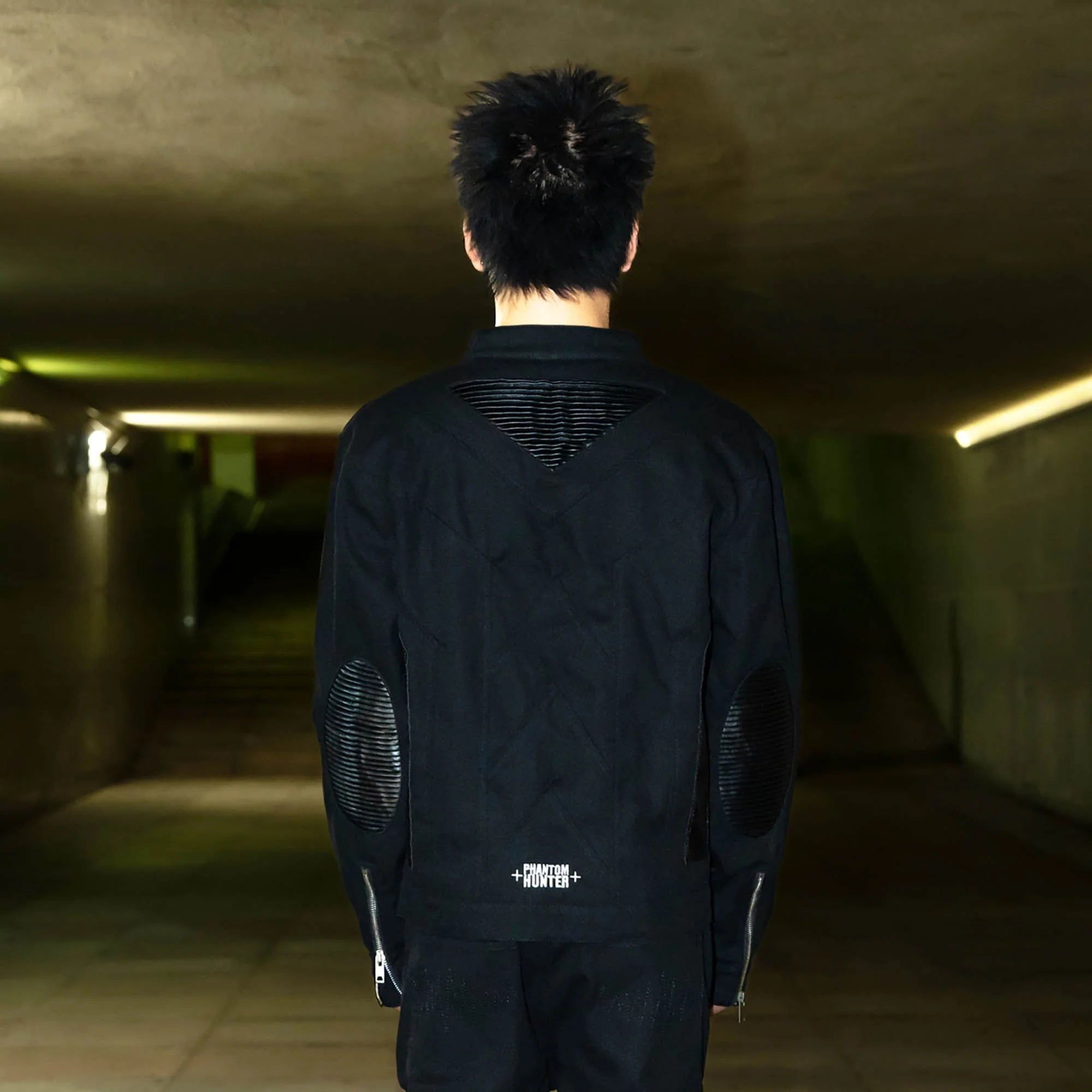 PHANTOMHUNTER Modern Canvas Paneled Biker Jacket