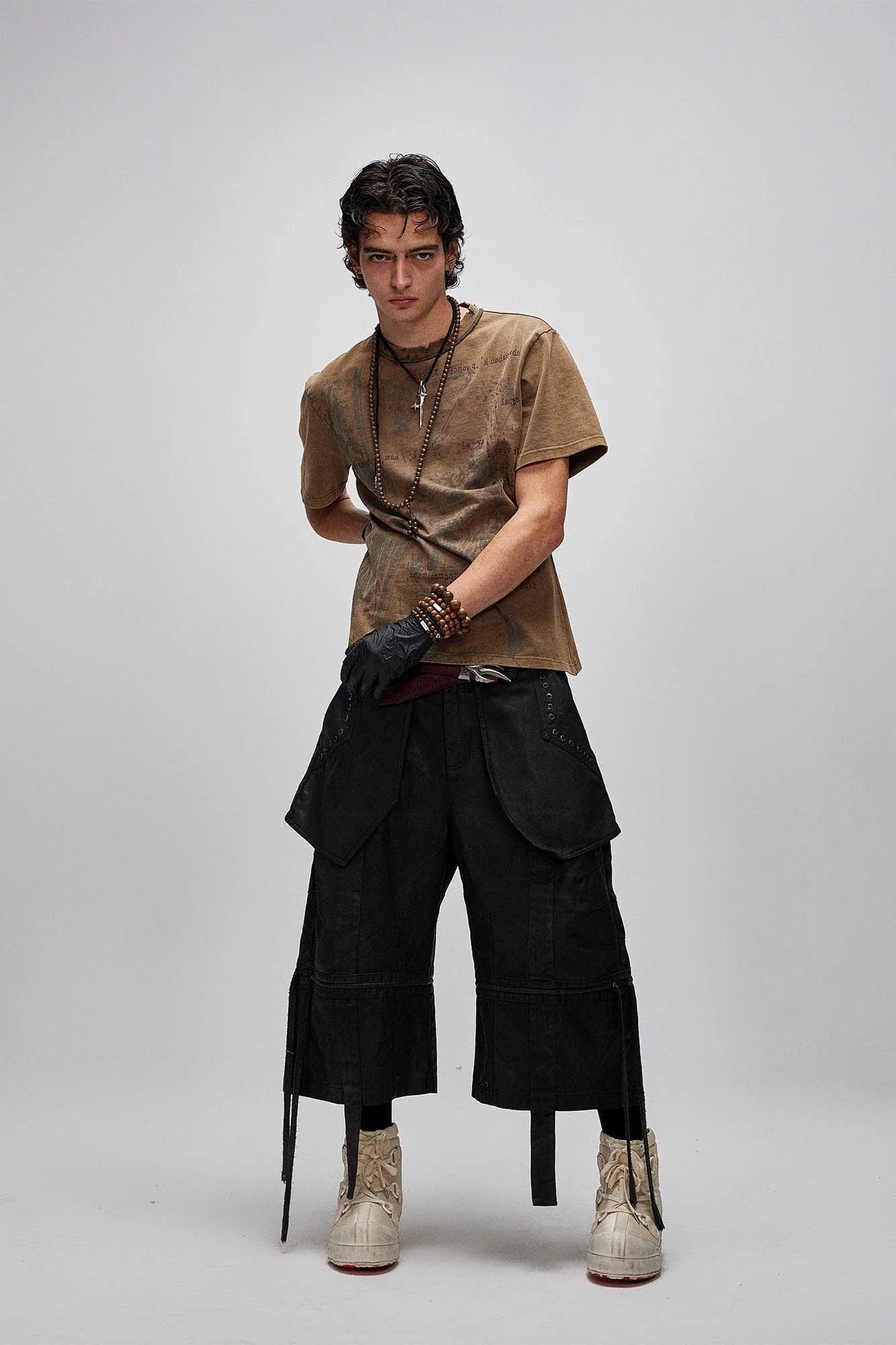 FLYERRER Waxed Layered Drape Strap Shorts