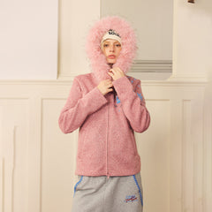 DONSMOKE Snowflake Embroidered Fleece-Lined Zip-Up Hoodie