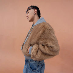 CLP Faux Fur Cropped Hooded Jacket