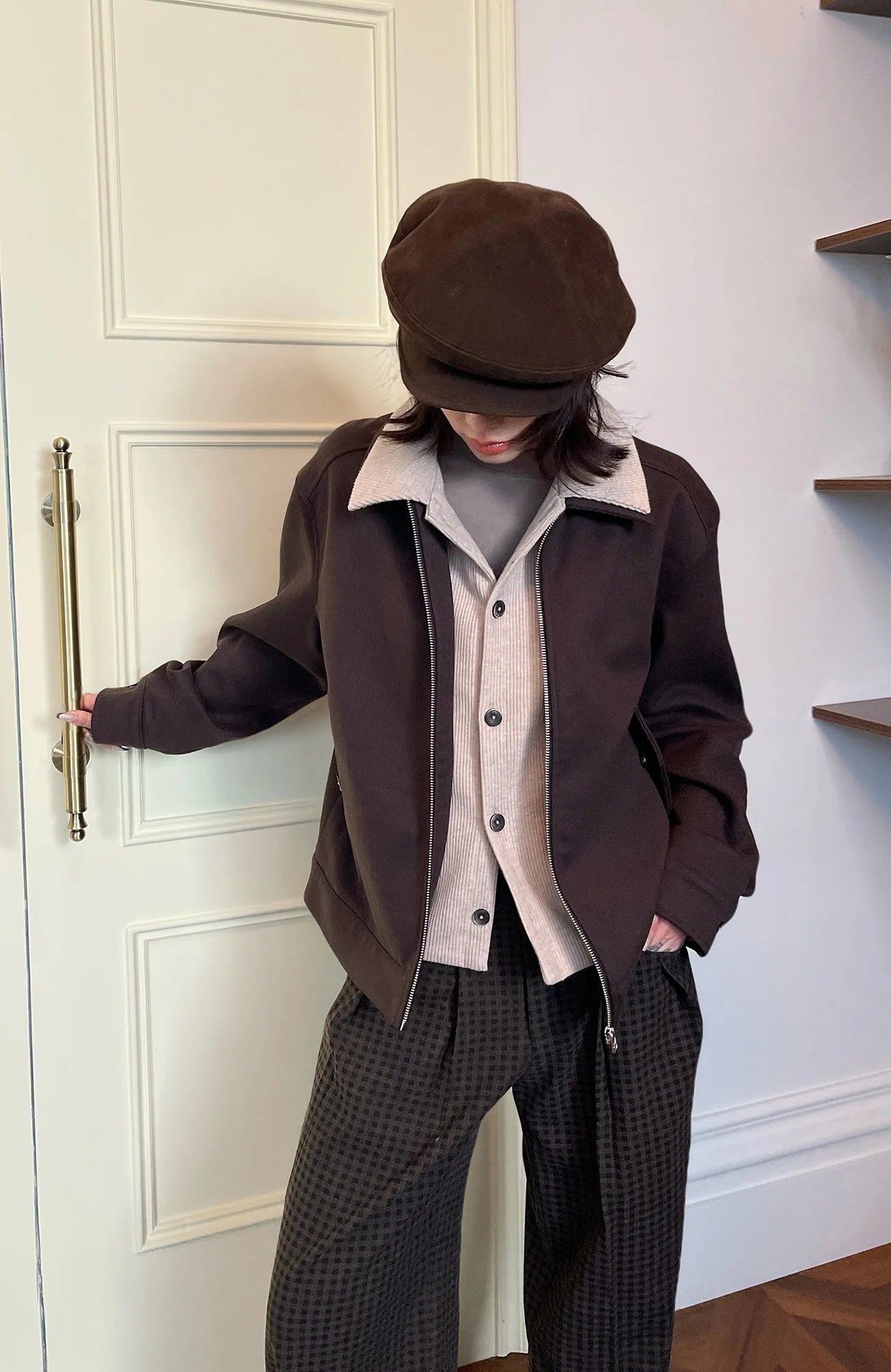 OKAYTHXBYE Faux-Layer Knit-Inset Jacket