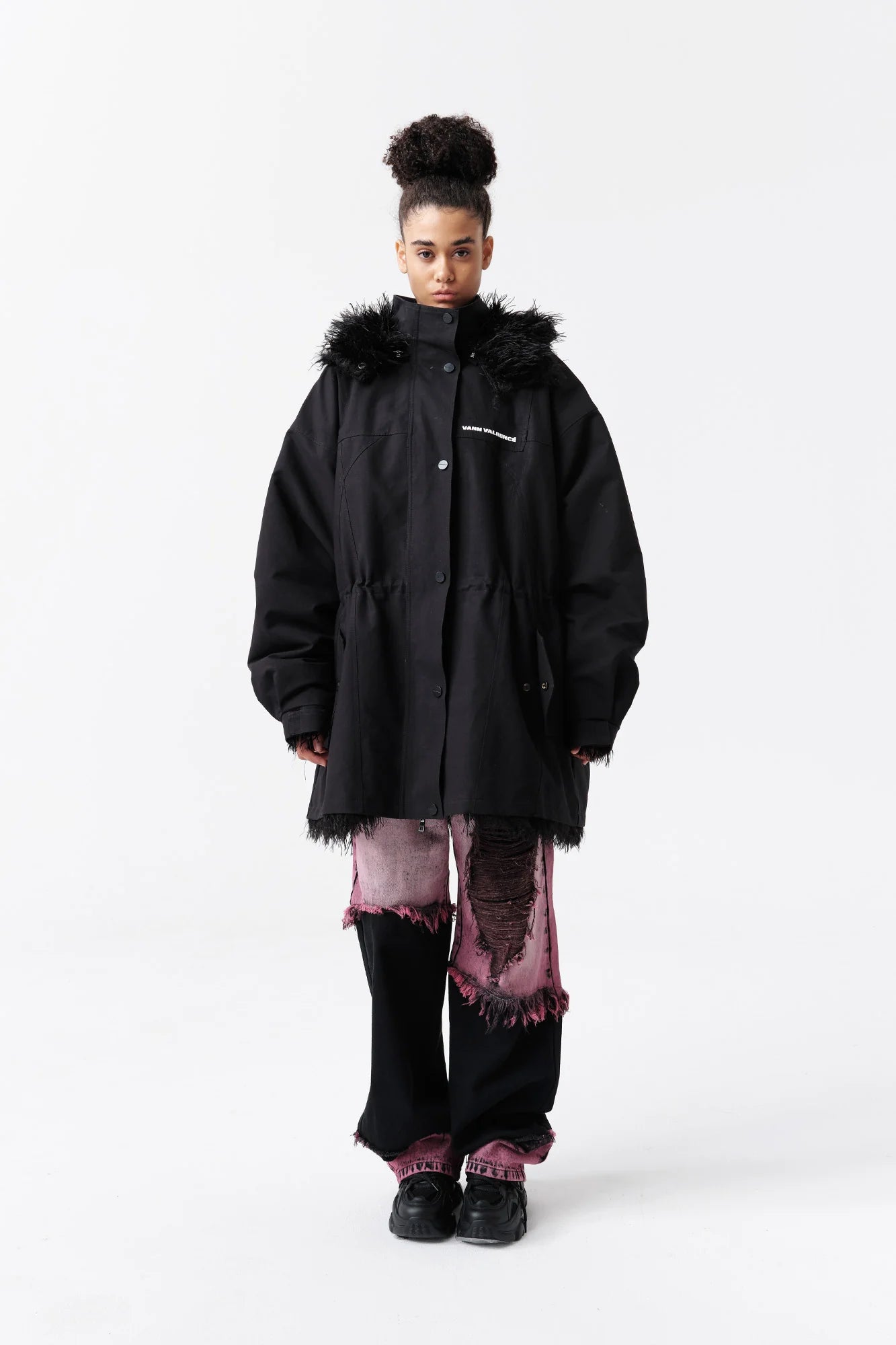 VANN VALRENCE Detachable Hood Faux-Fur Collar Parka