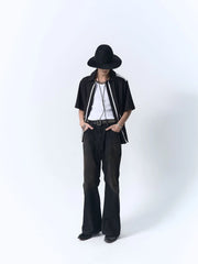 IN EXISTENCE Contrast-Panel Stitch Half Shirt