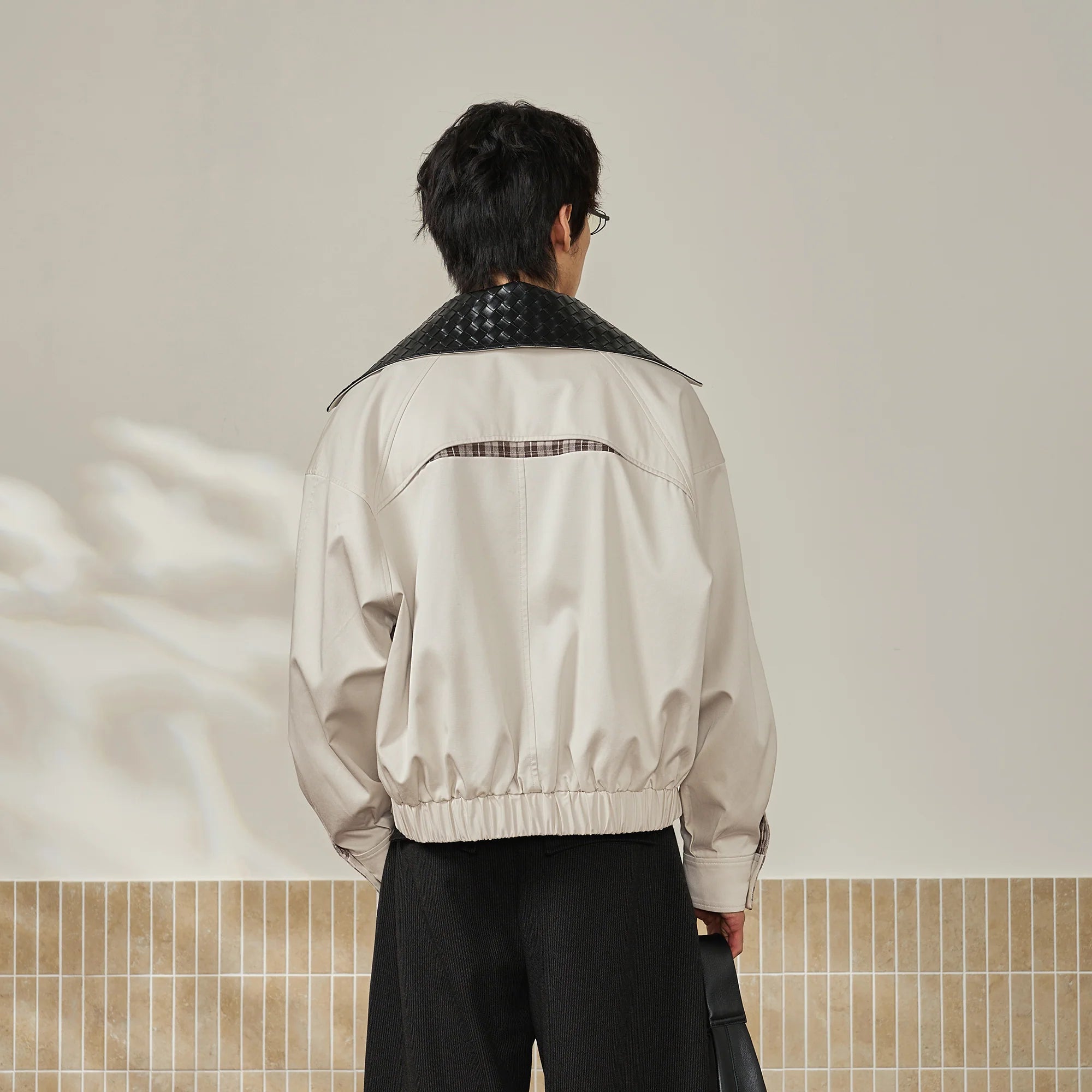 MOITIEDEPETALE Convertible Collar & Hood Plaid Pocket Jacket