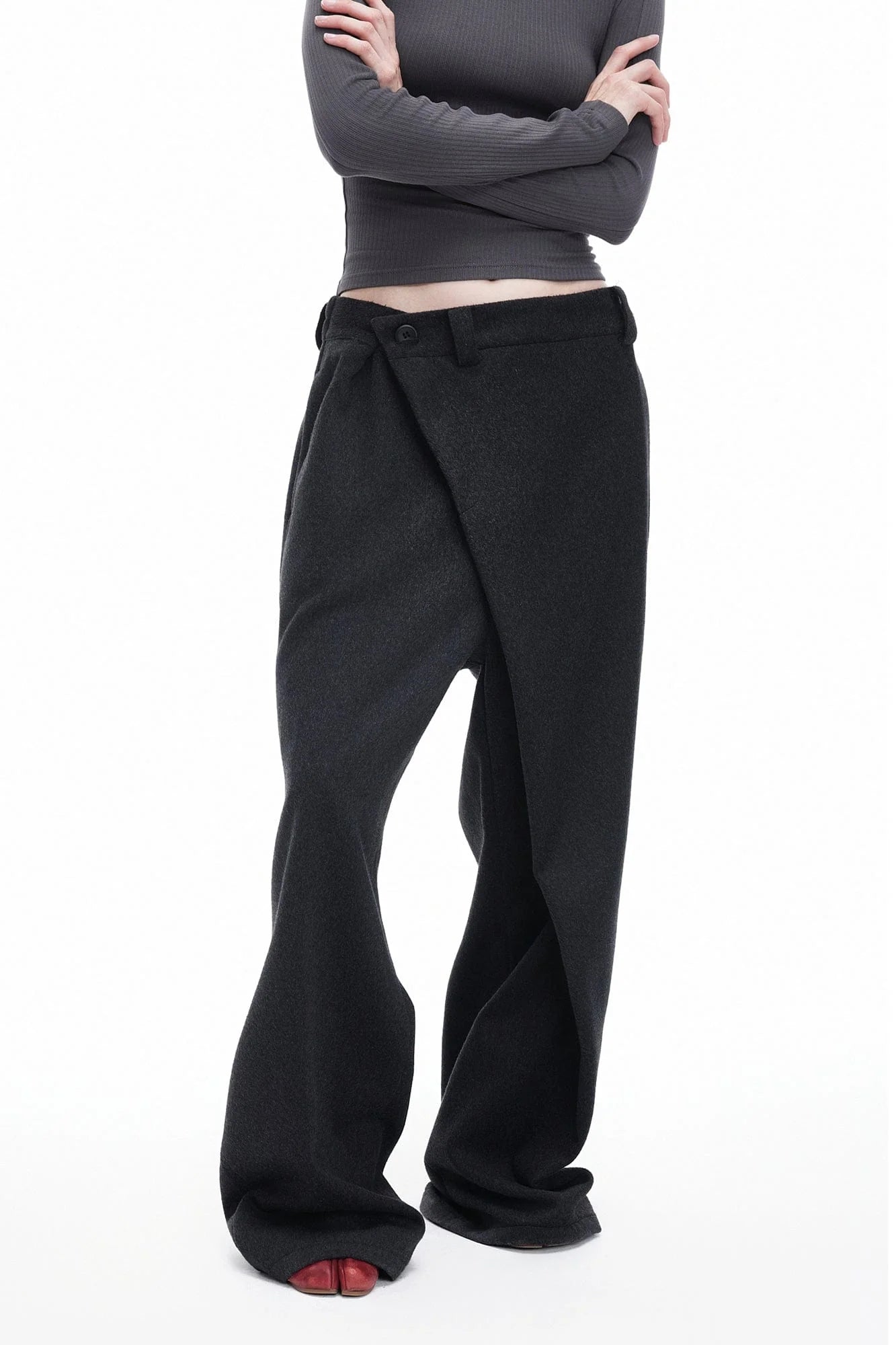 ARTIFICIAL WORLD Asymmetrical Overlay Wool Wide-Leg Pants
