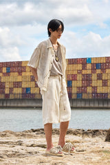 ALVNG AR ANTS Textured Mesh Pleated Braided Tassel Belt Shorts