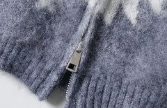 LUUUCAM Faux Mink Jacquard Dual-Zip Hooded Cardigan