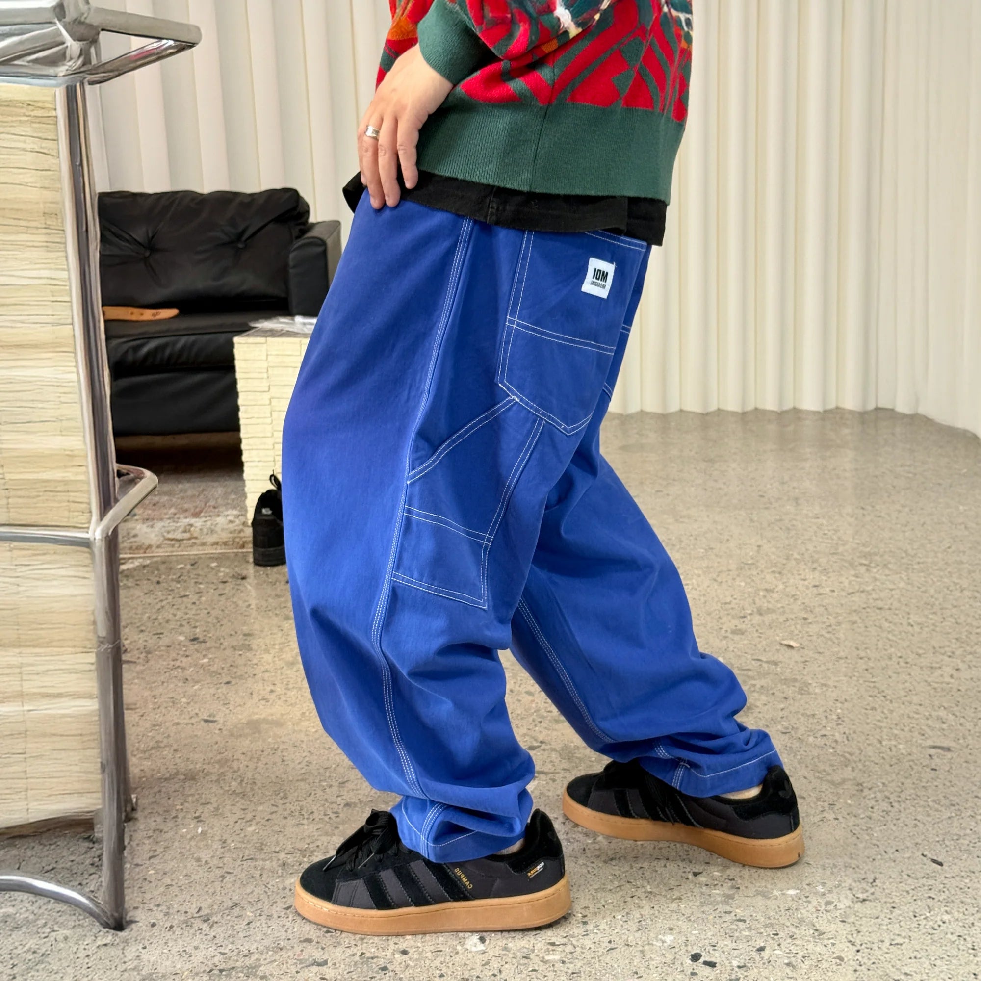 ME DA IGUAL Washed Contrast-Stitch Wide-Leg Pants
