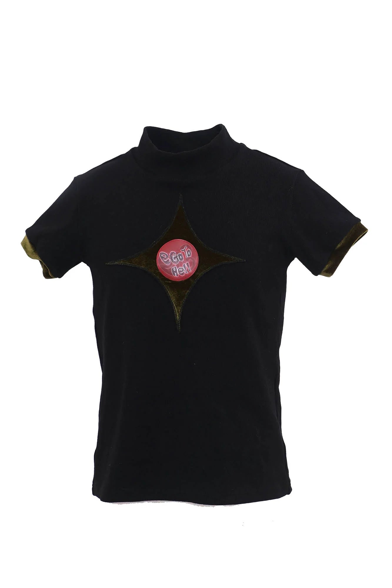 EMBRYO Four-Point Star Spliced Mock Neck T-Shirt