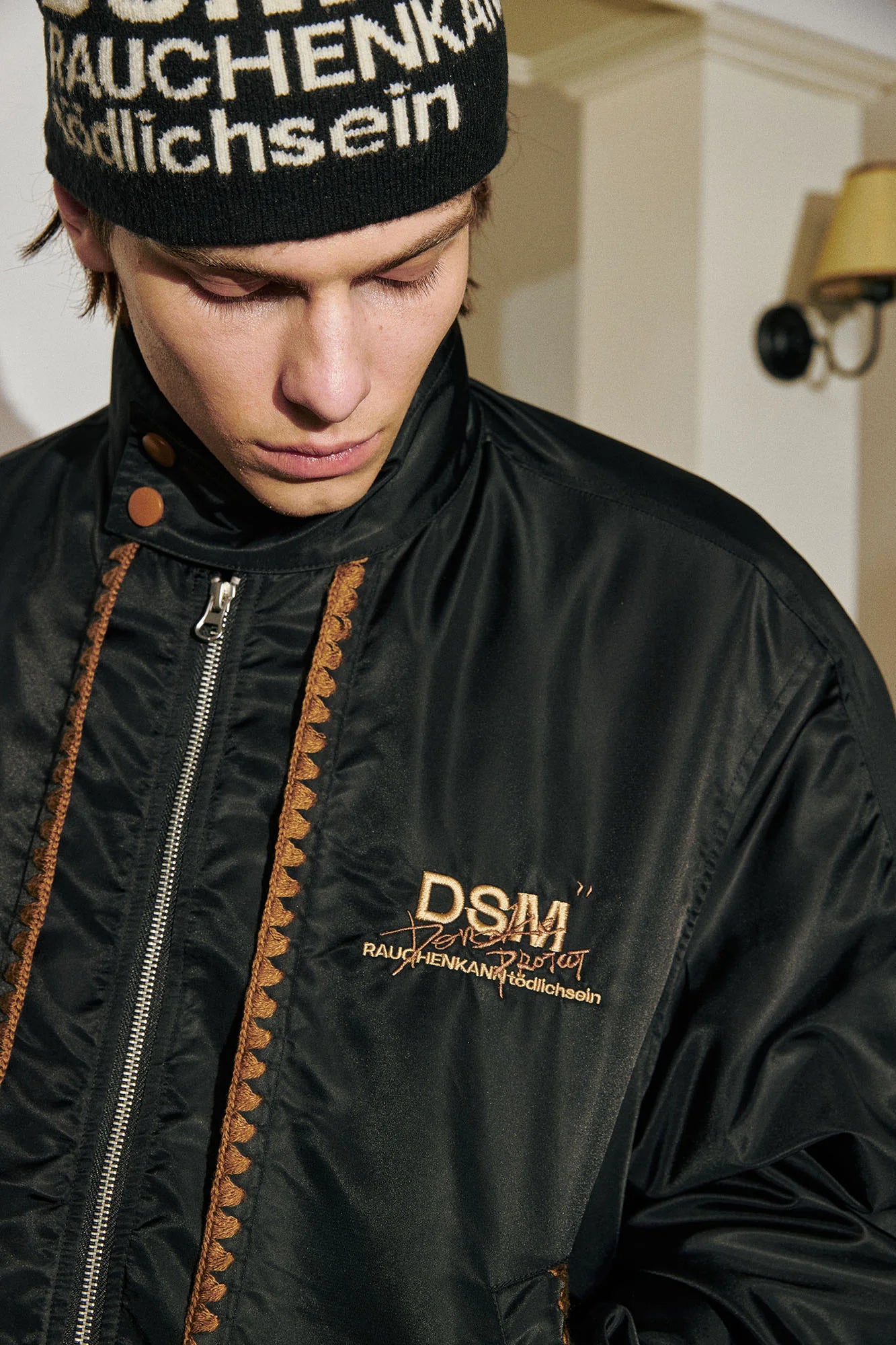 DONSMOKE Glossy Contrast Whipstitch Bomber Jacket