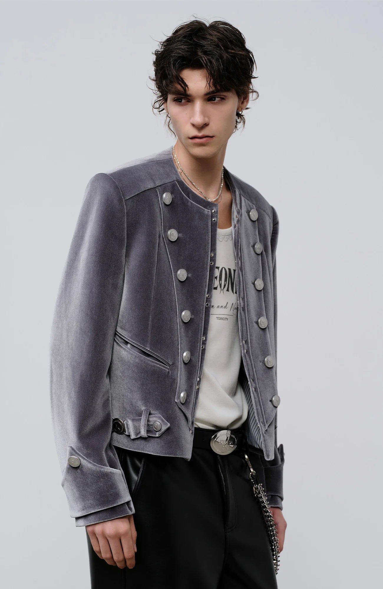 FACEONLAB Velvet Operatic Cropped Jacket Gray