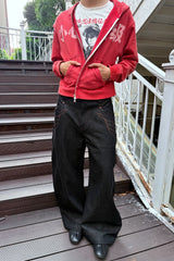 ESAIAS Vermilion Stitch Red Turquoise Curved Denim Pants