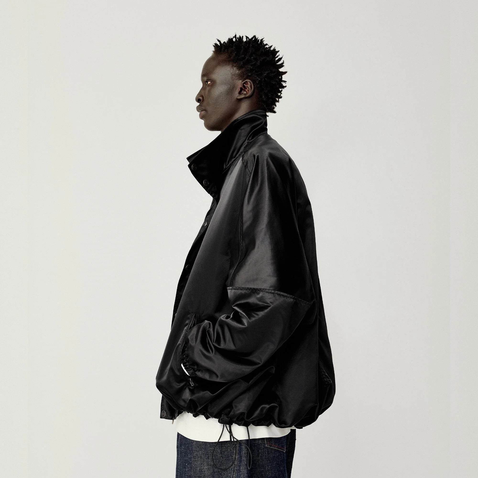 OPICLOTH Satin Batwing Drawstring Oversized Jacket