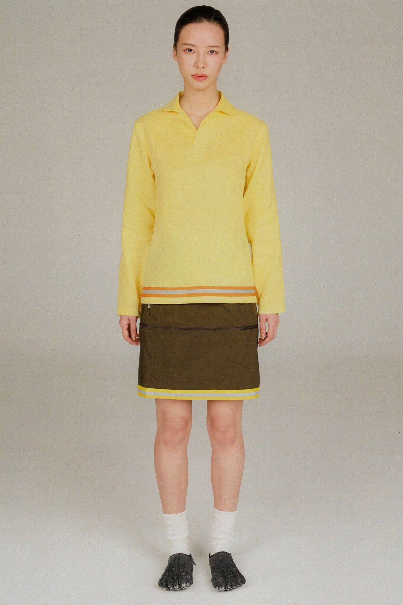 URBAN+FOREST Linen Reflective Trim Long-Sleeve Polo