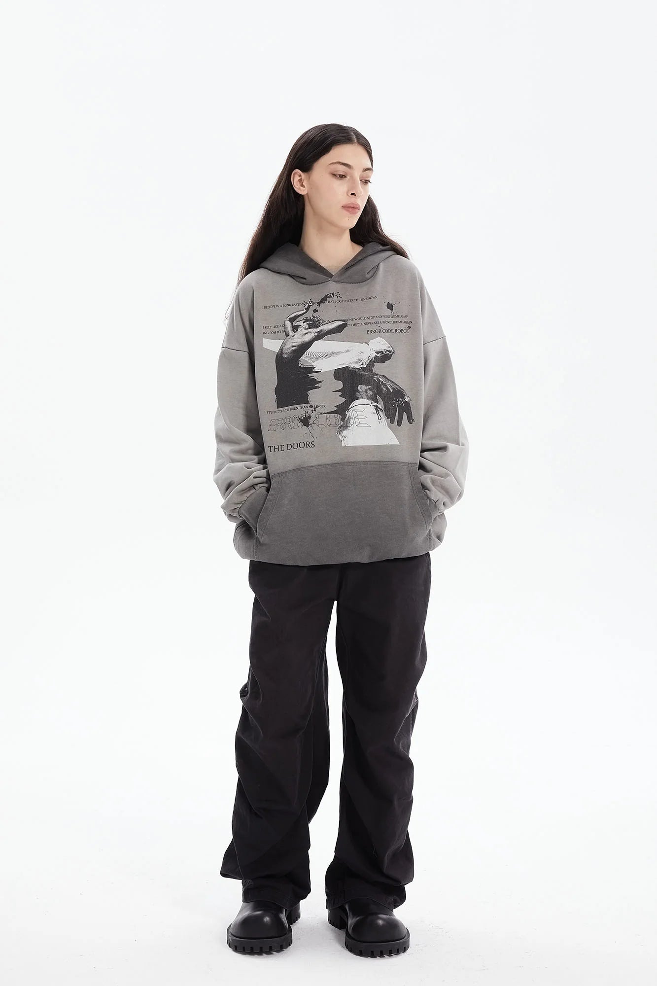 ERROR CODE ROBOT Graphic Faded Oversized Hoodie