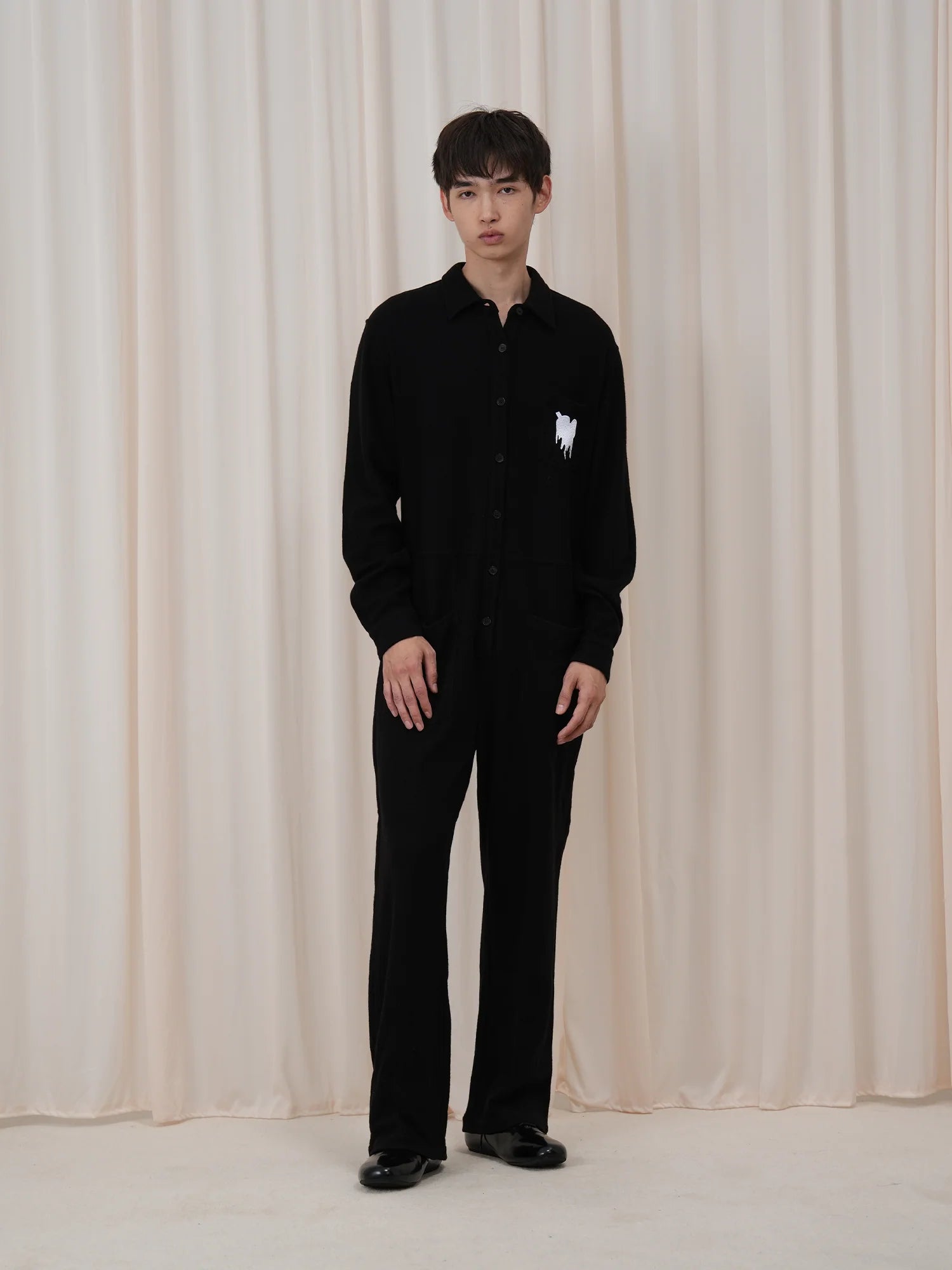 OUYANG WENJUN Wool Fluid-Heart Embroidered Jumpsuit