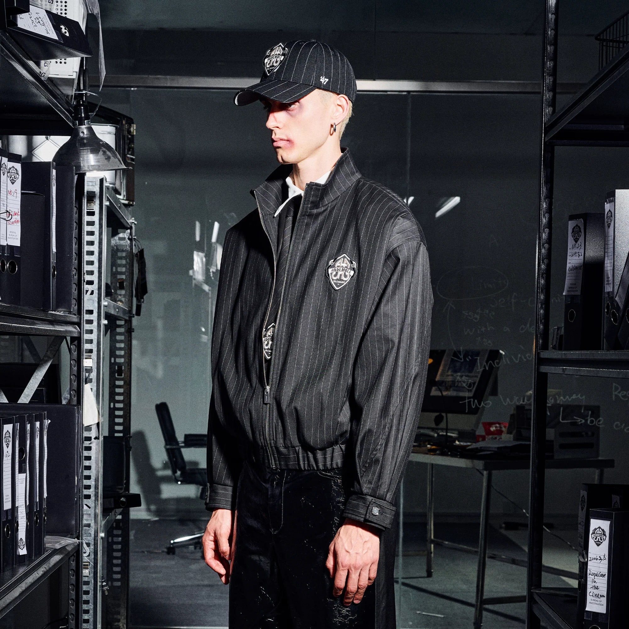455EMBLE Pinstripe Badge Wool-Blend Blouson Jacket