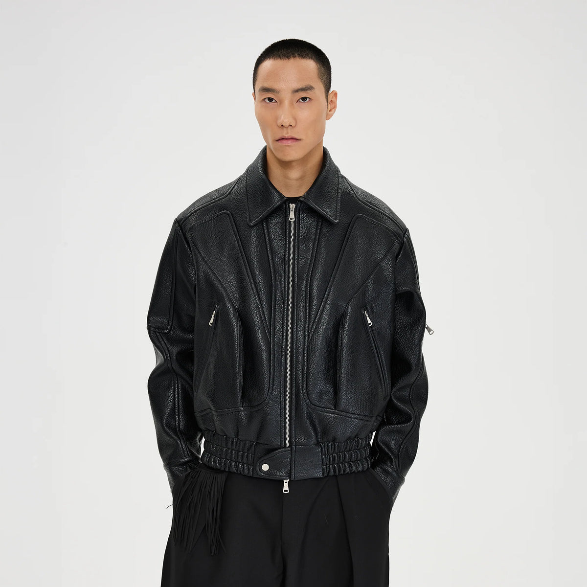 CATSSTAC Paneled Grain PU Utility Jacket