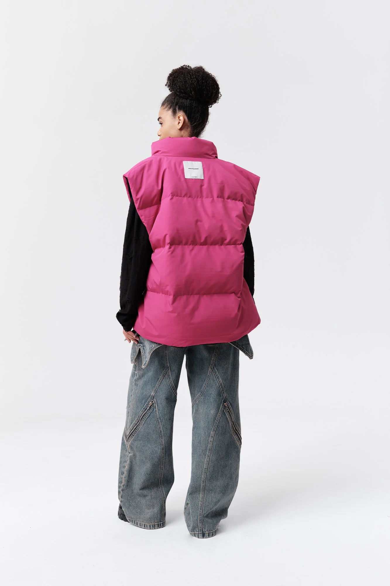 VANN VALRENCE High-Neck Oversized Down Vest Hot Pink