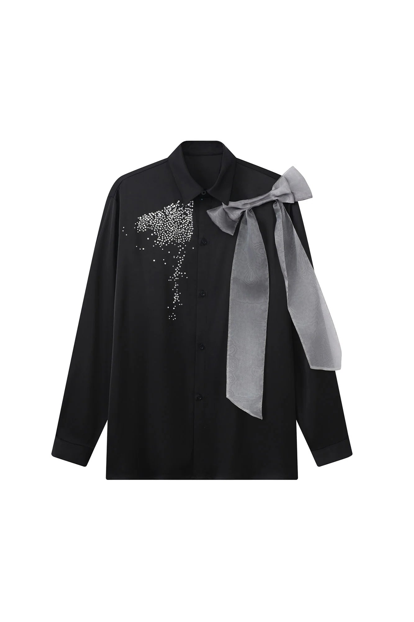 JIECHI Organza-Bow & Diamond Shirt