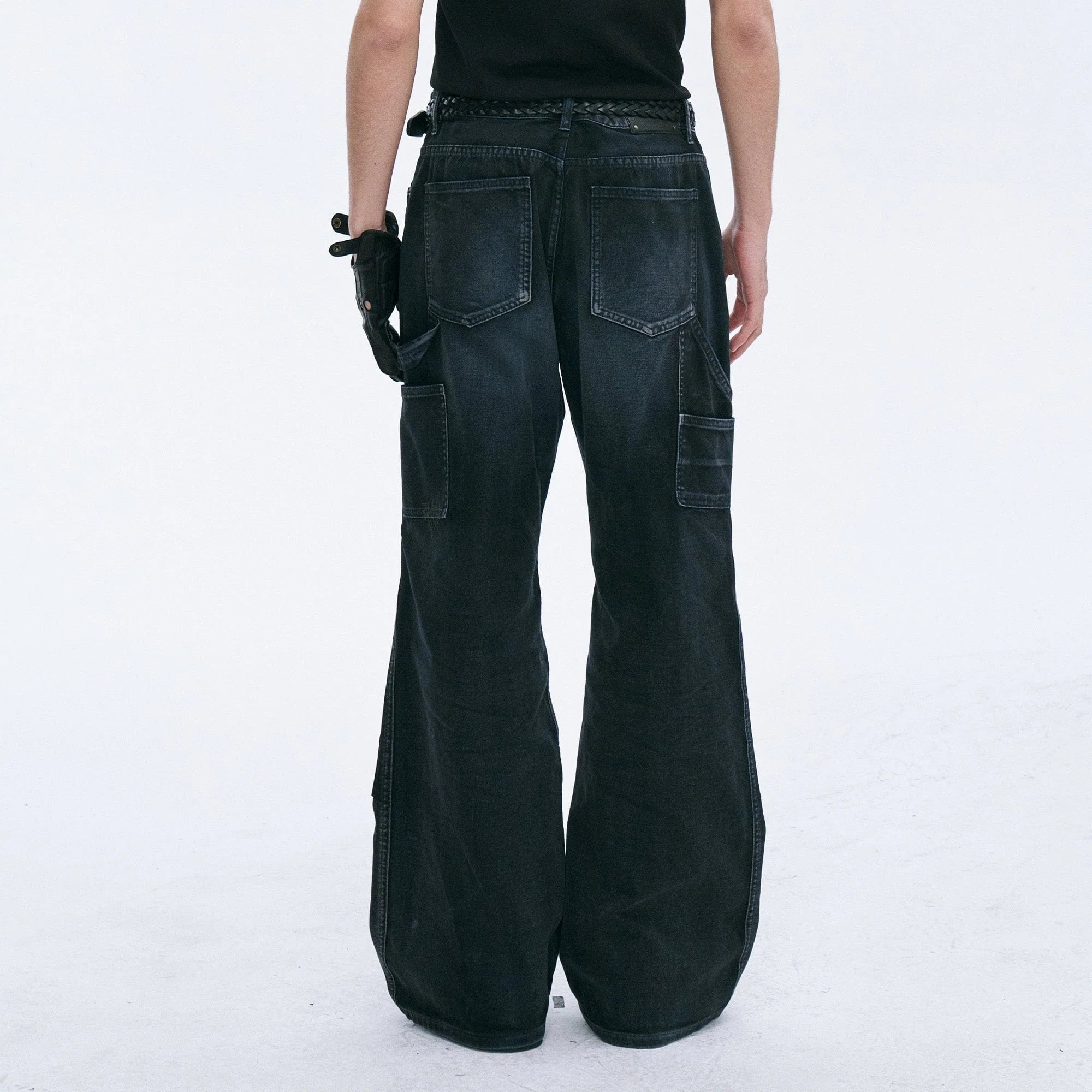 CATSSTAC Distressed Double-Knee Carpenter Straight-Leg Jeans Black