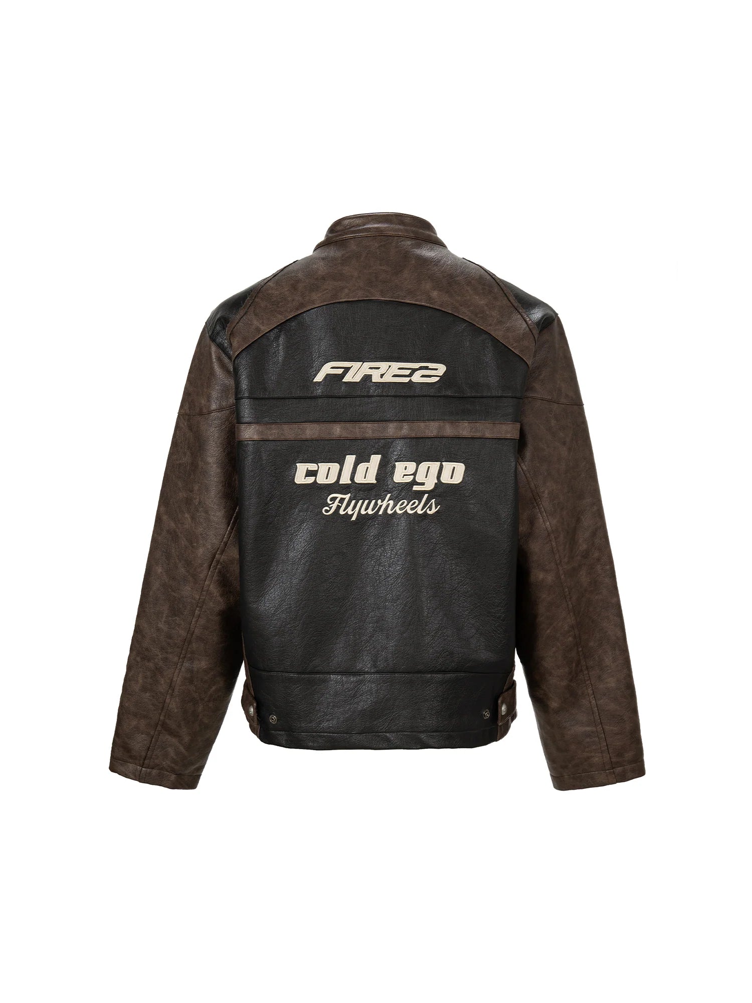 F2CE Retro Embroidered Patch PU Moto Jacket