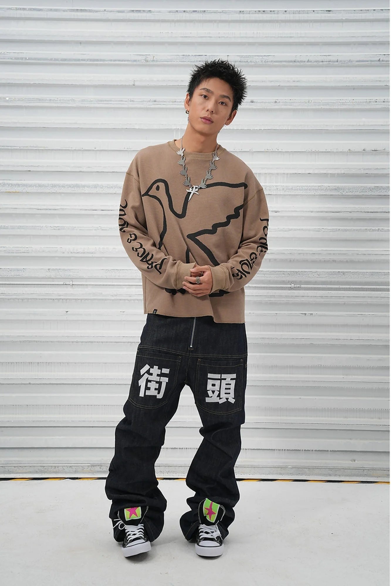 VINKID Pigeon Graphic Waffle Sweatshirt