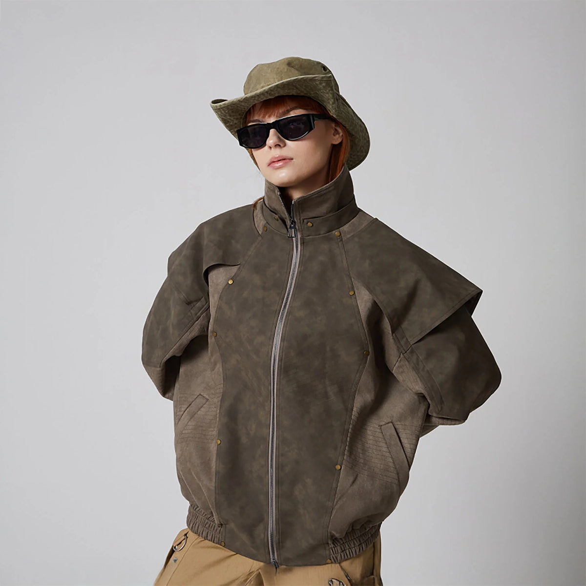 ERROR CODE ROBOT Armored Layered PU & Suede Panel Jacket