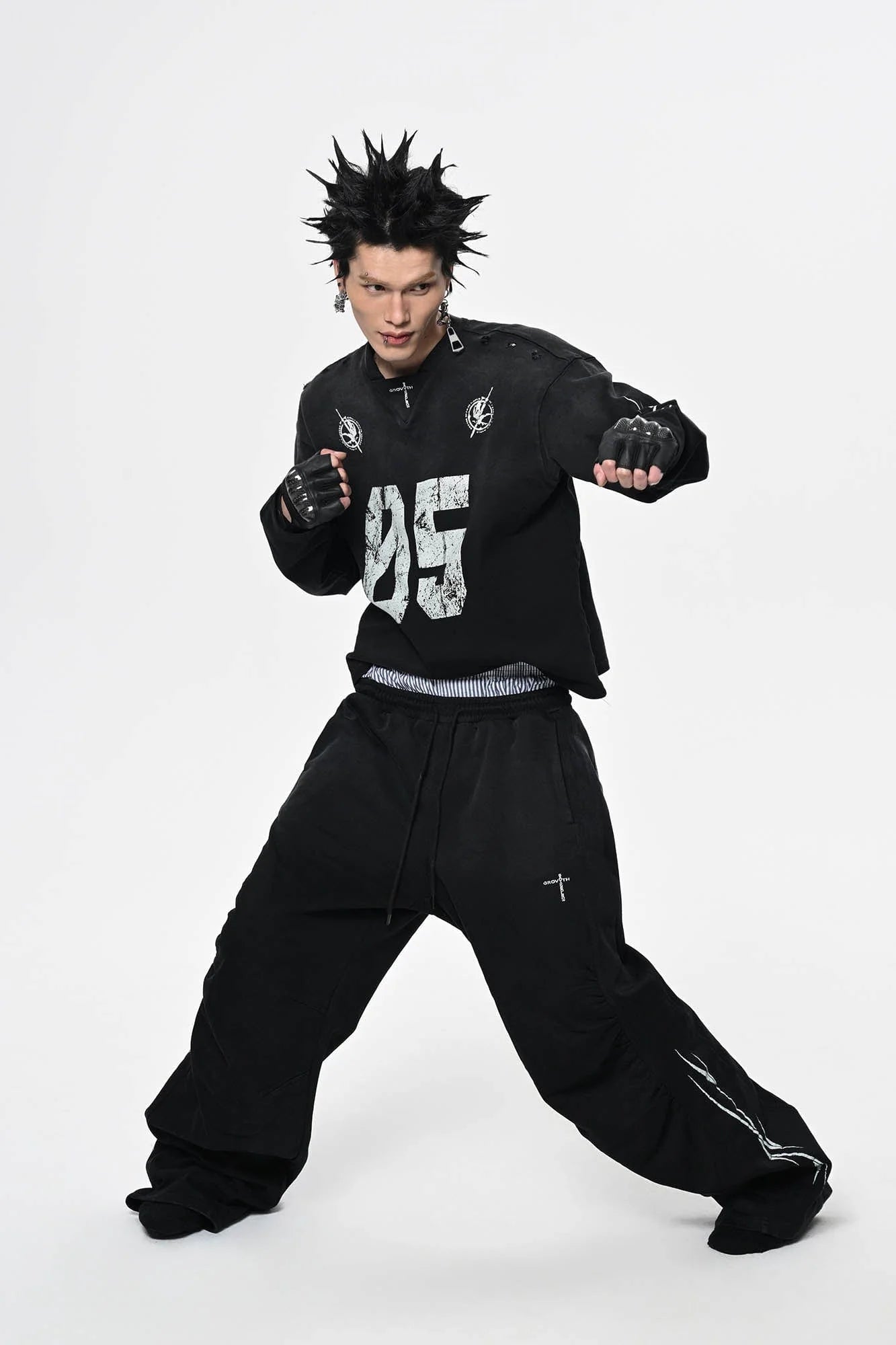 SAVAGEGROWTHWORLD No.5 Distressed Long-Sleeve Tee