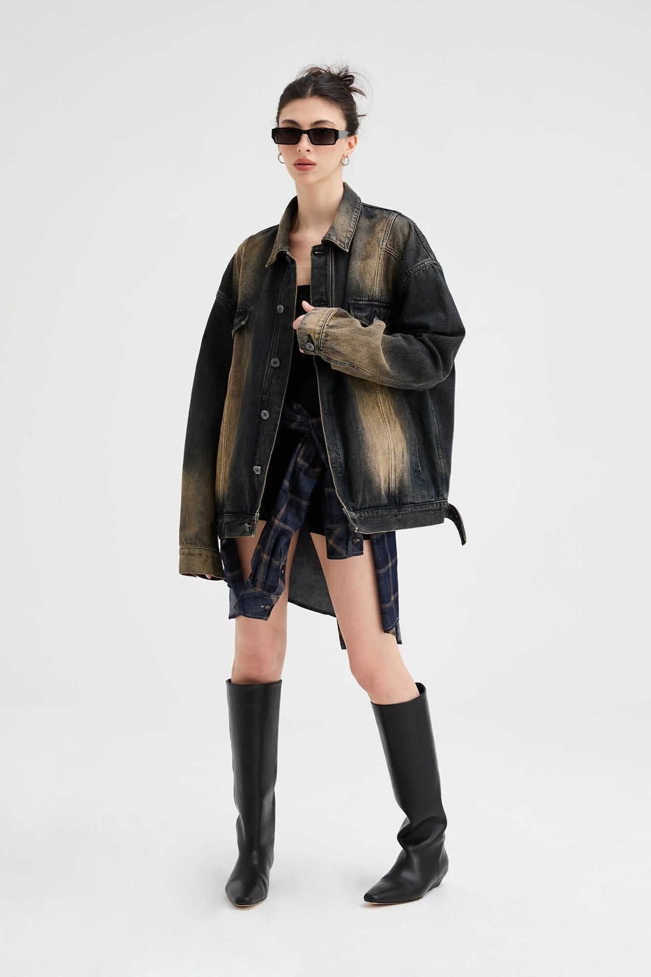 ORGANIC EMOTION Faded Spliced Pocket Denim Jacket