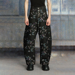 TUIMU Beaded Floral Embroidered Wide-Leg Denim Trousers