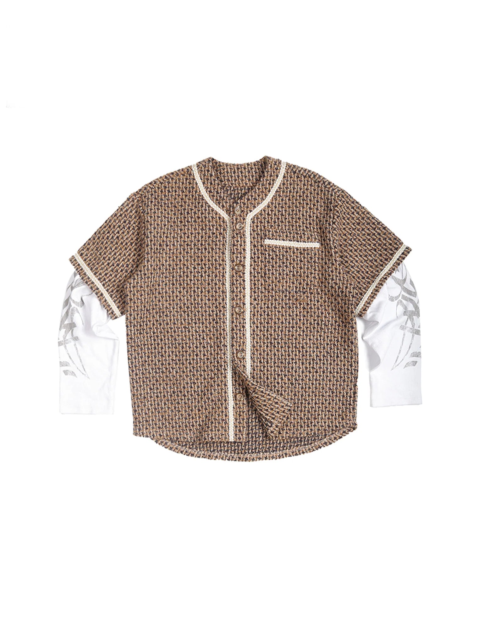 TRECLUB Tweed Layered Baseball Shirt