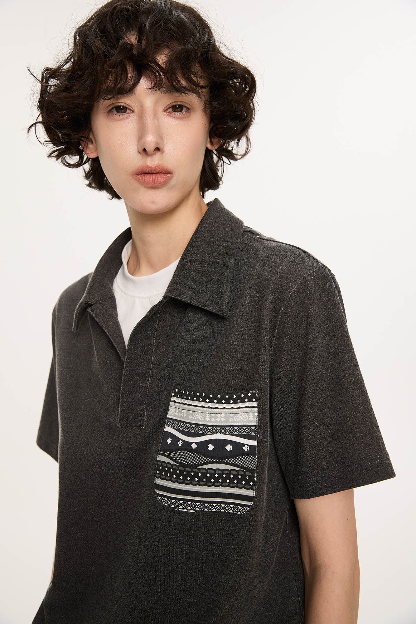 KREATE Layered Fair Isle Pocket Polo T-Shirt