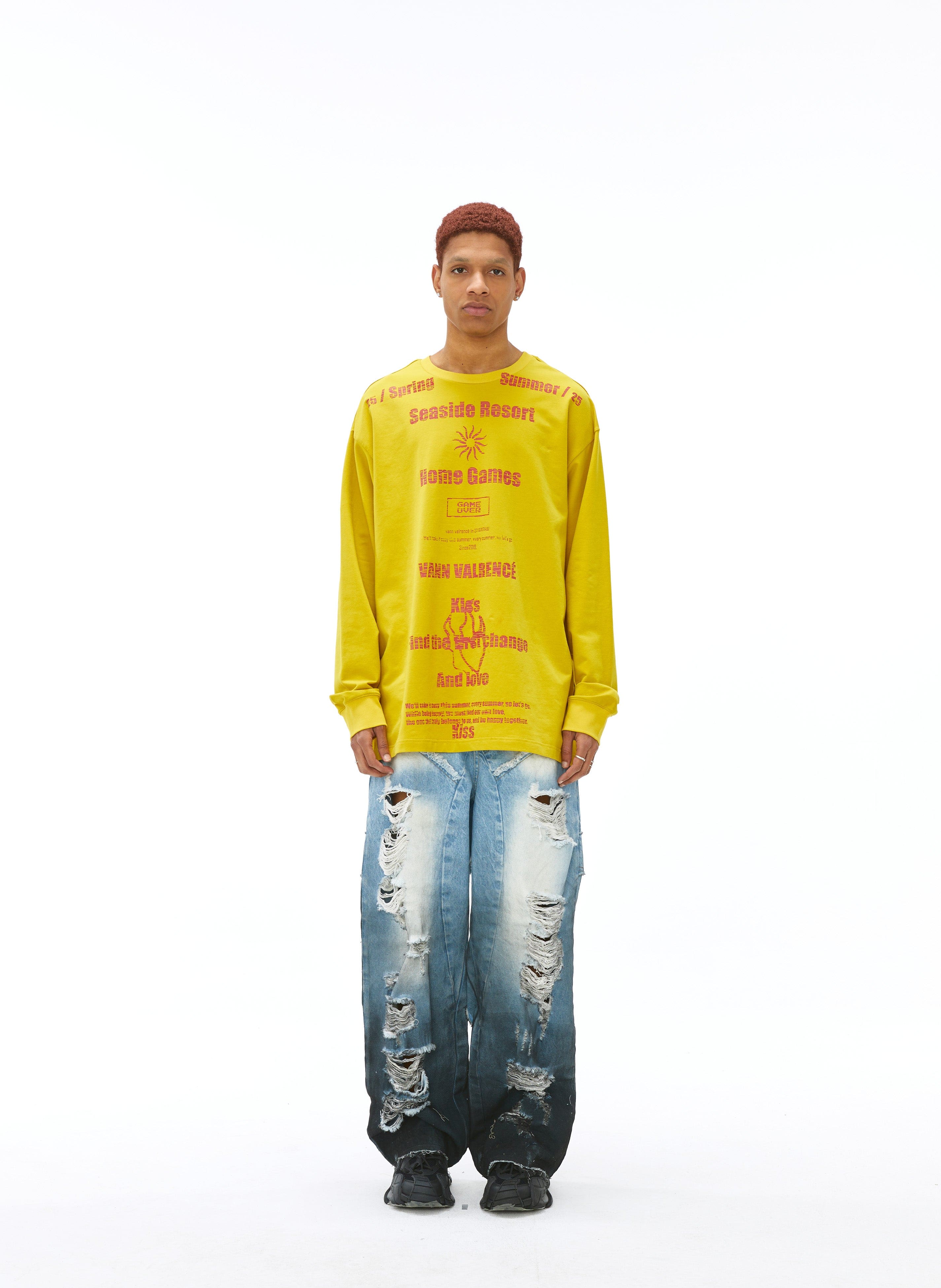 VANN VALRENCE Distressed Gradient Wash Structural Ripped Jeans