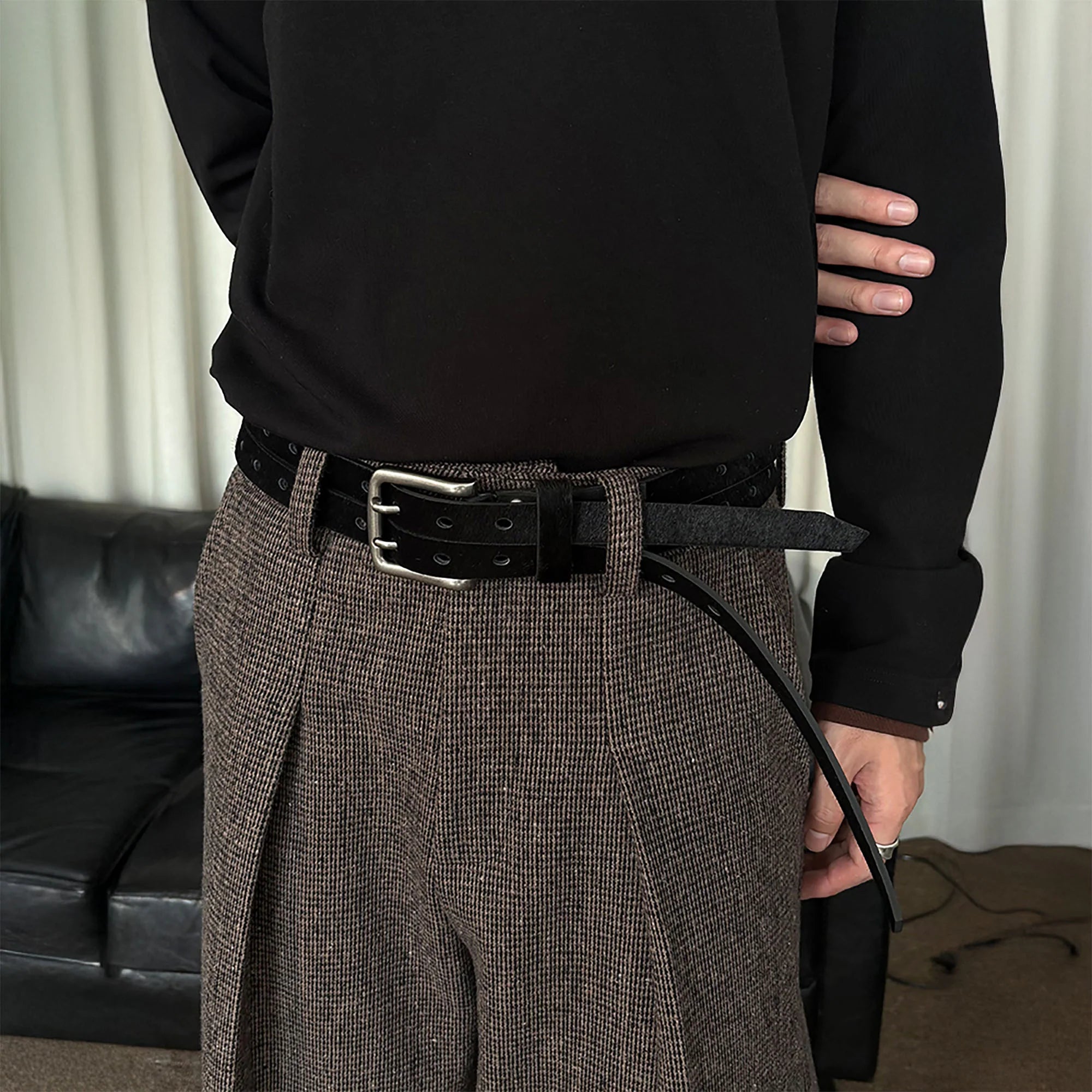 KREATE Perforated Double-Prong Faux Leather Belt