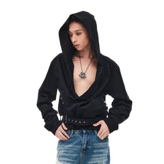 WHISTLEHUNTER Detachable-Belt Deep V-Cut Hardware Hoodie