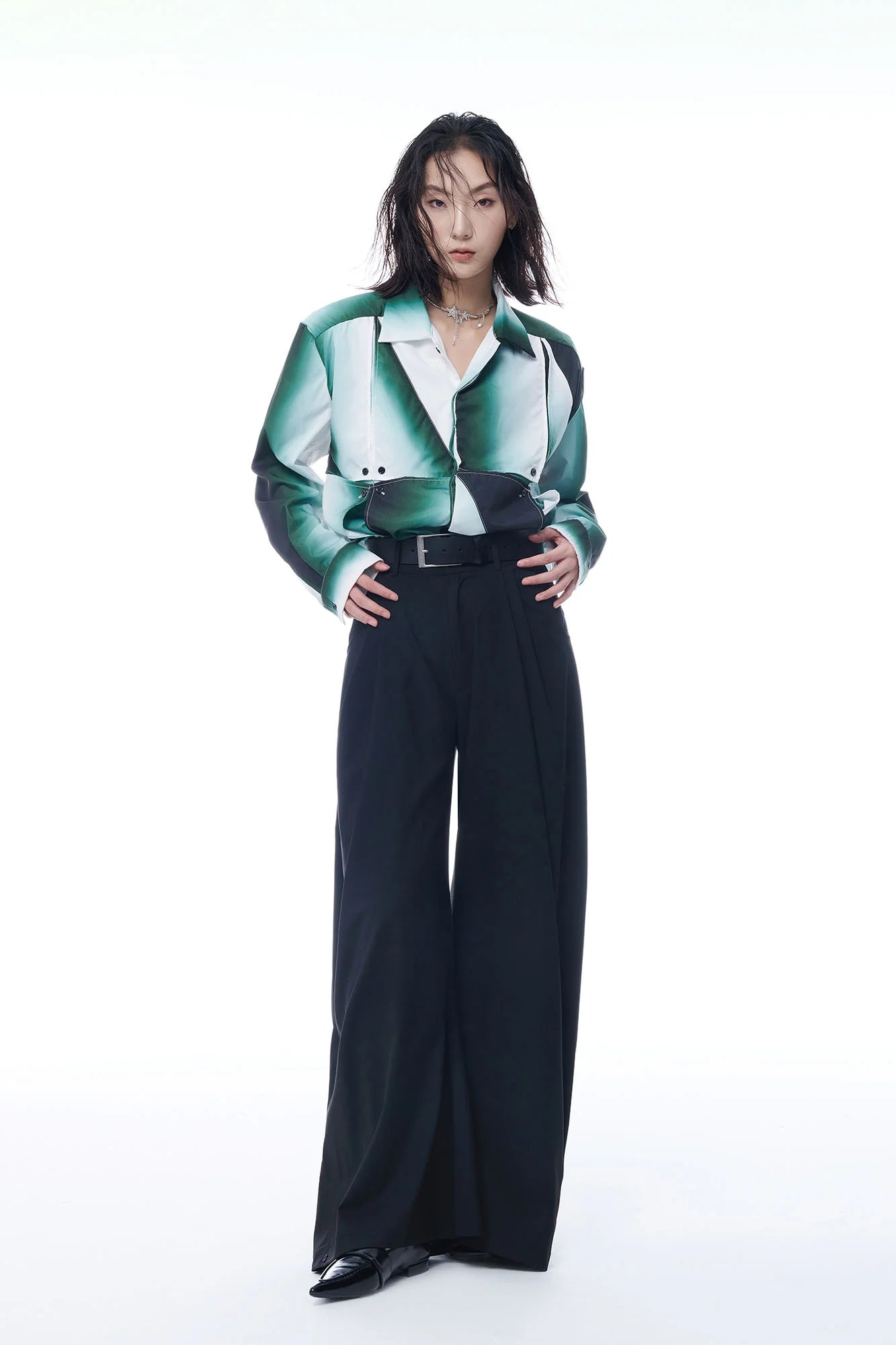 TUIMU Gradient Geometry Panel Acetate Shirt