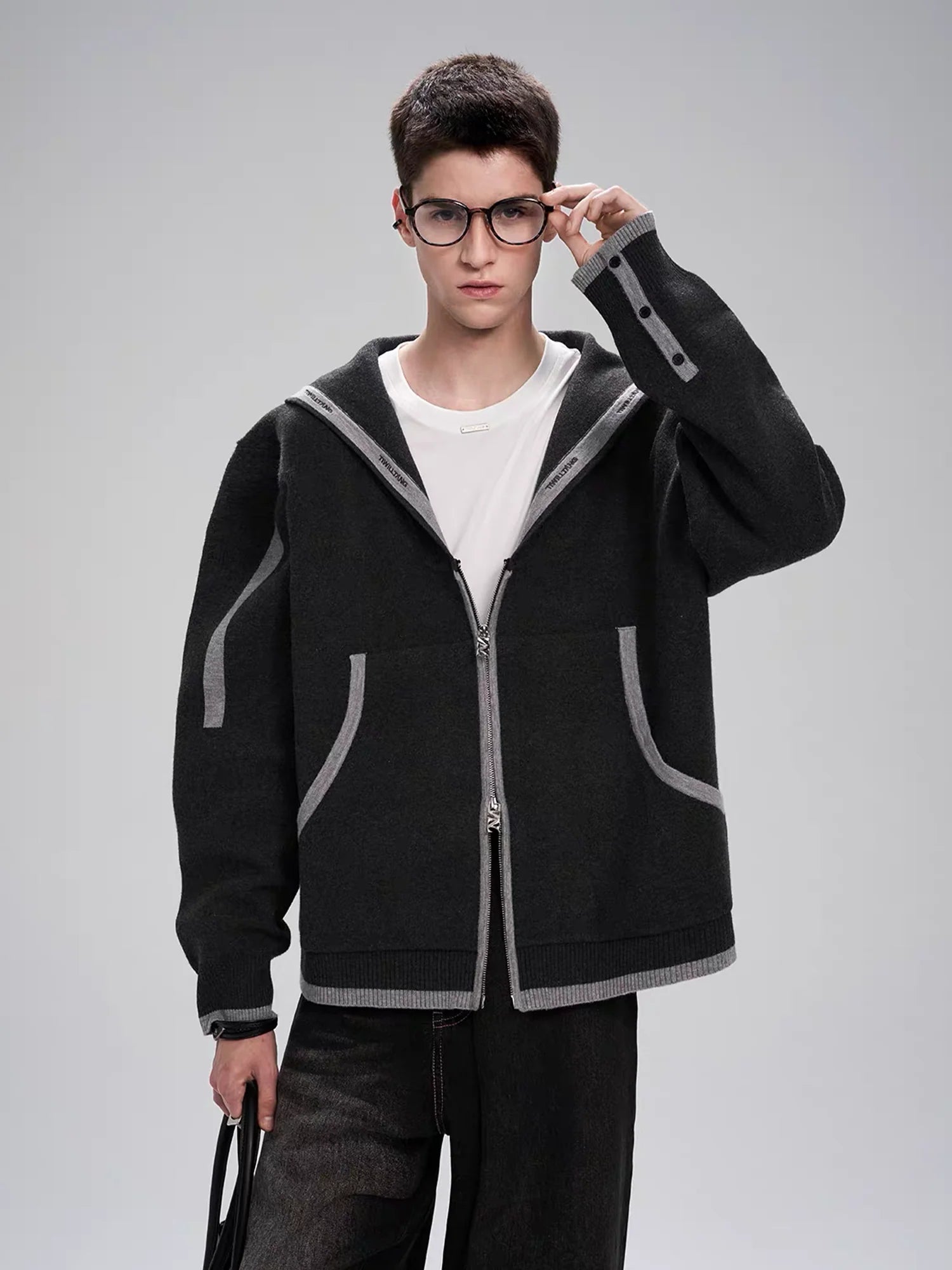 TIWILLTANG Contrast-Trim Sailor-Collar Jacket