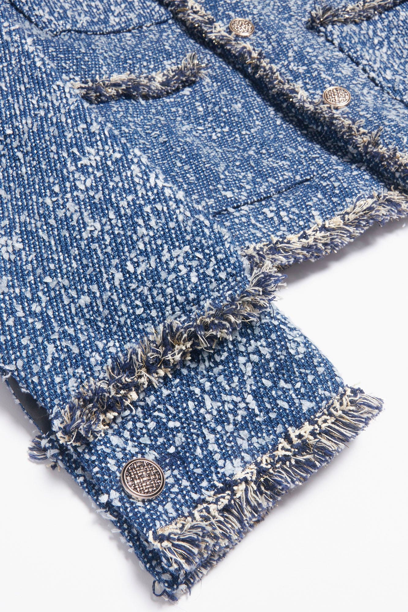 ASSEEN Washed Fringe Tweed Denim Jacket